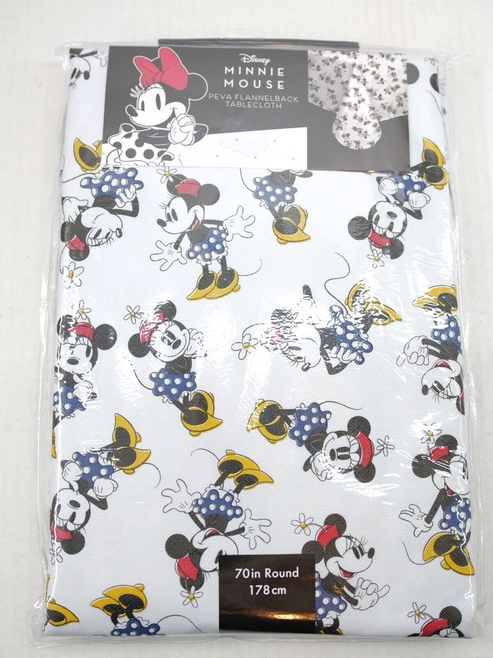Disney MINNIE MOUSE Party Tablecloth 70” Round NWT PEVA Flannel-back Wipe Clean